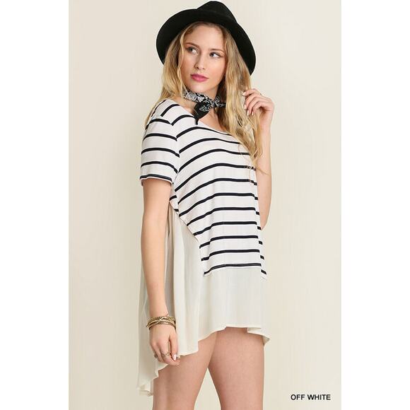 Umgee Top Size S Black Striped Hi-low Tunic Relaxed Fit Whimsygoth Women Shirt - Picture 3 of 5